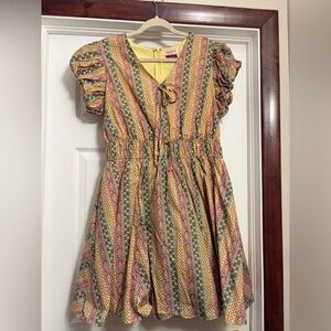 Ivy City Co Liberty fabrics Yellow Dress with Green and Pink Stripes